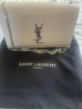Saint Laurent Grain De Poudre Small Monogram Kate Satchel Marble pink